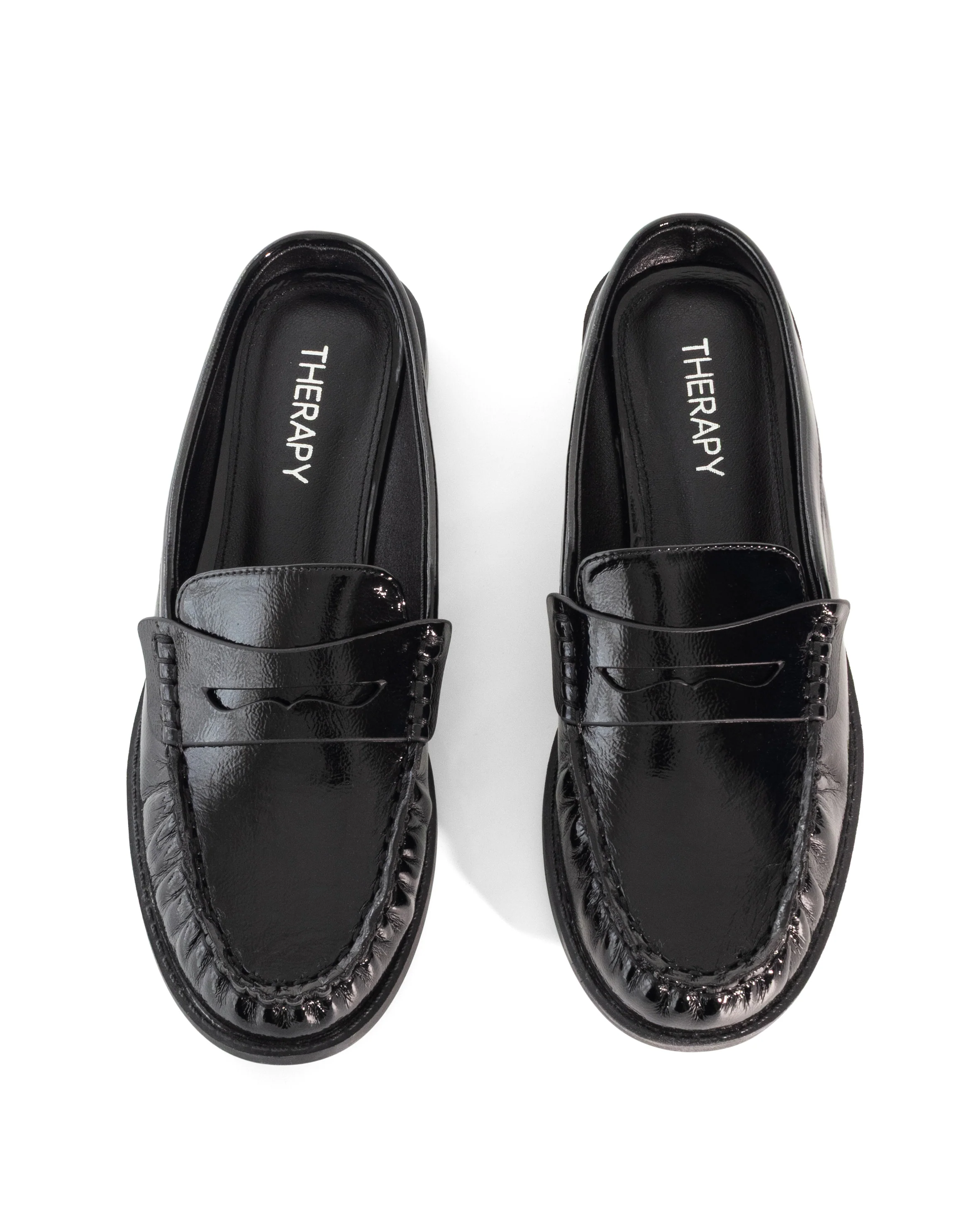 Atticus Loafer Mule Black Crinkled Patent - Image 4