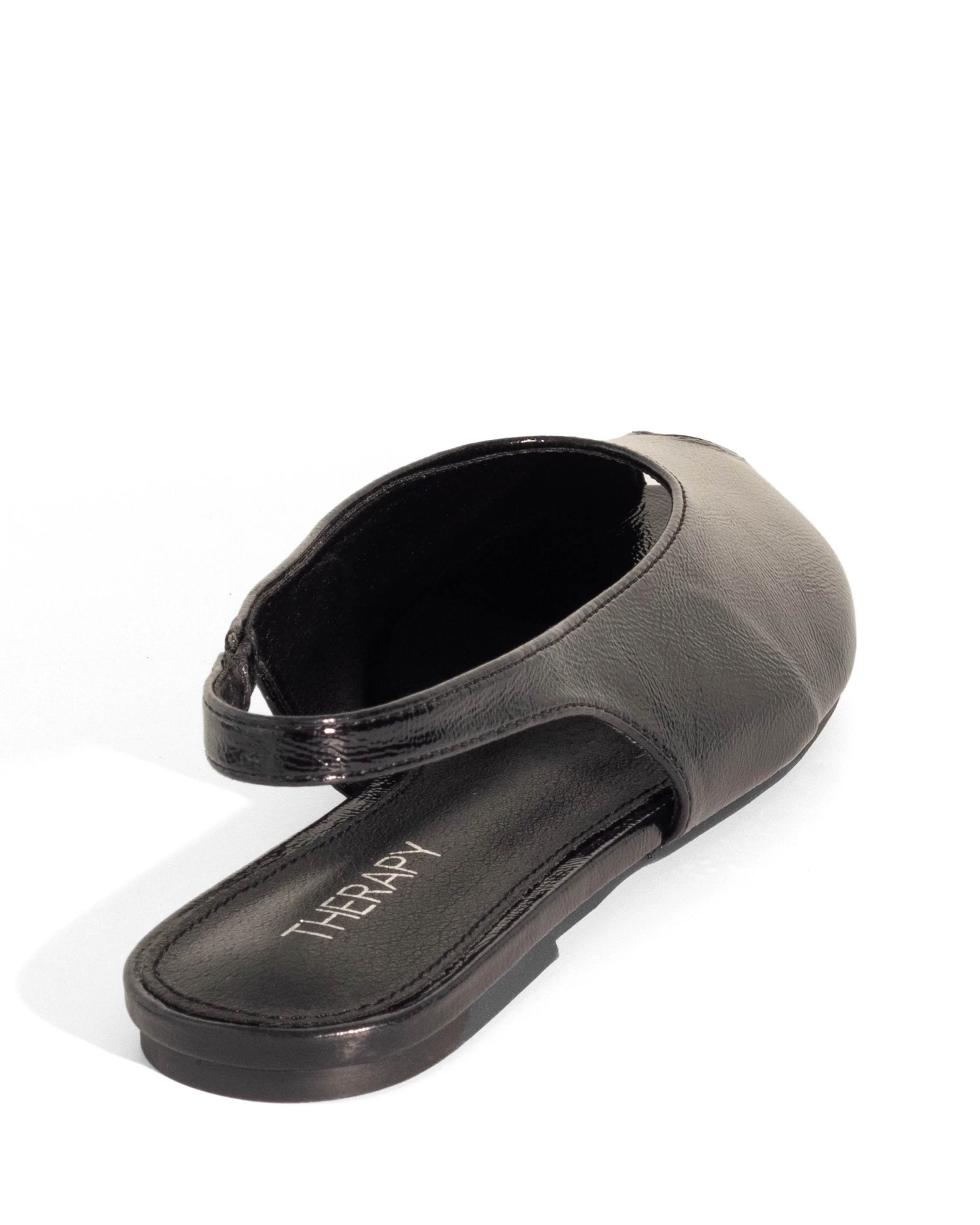 Elodie Slingback Flat Black Crinkled Patent - Image 3