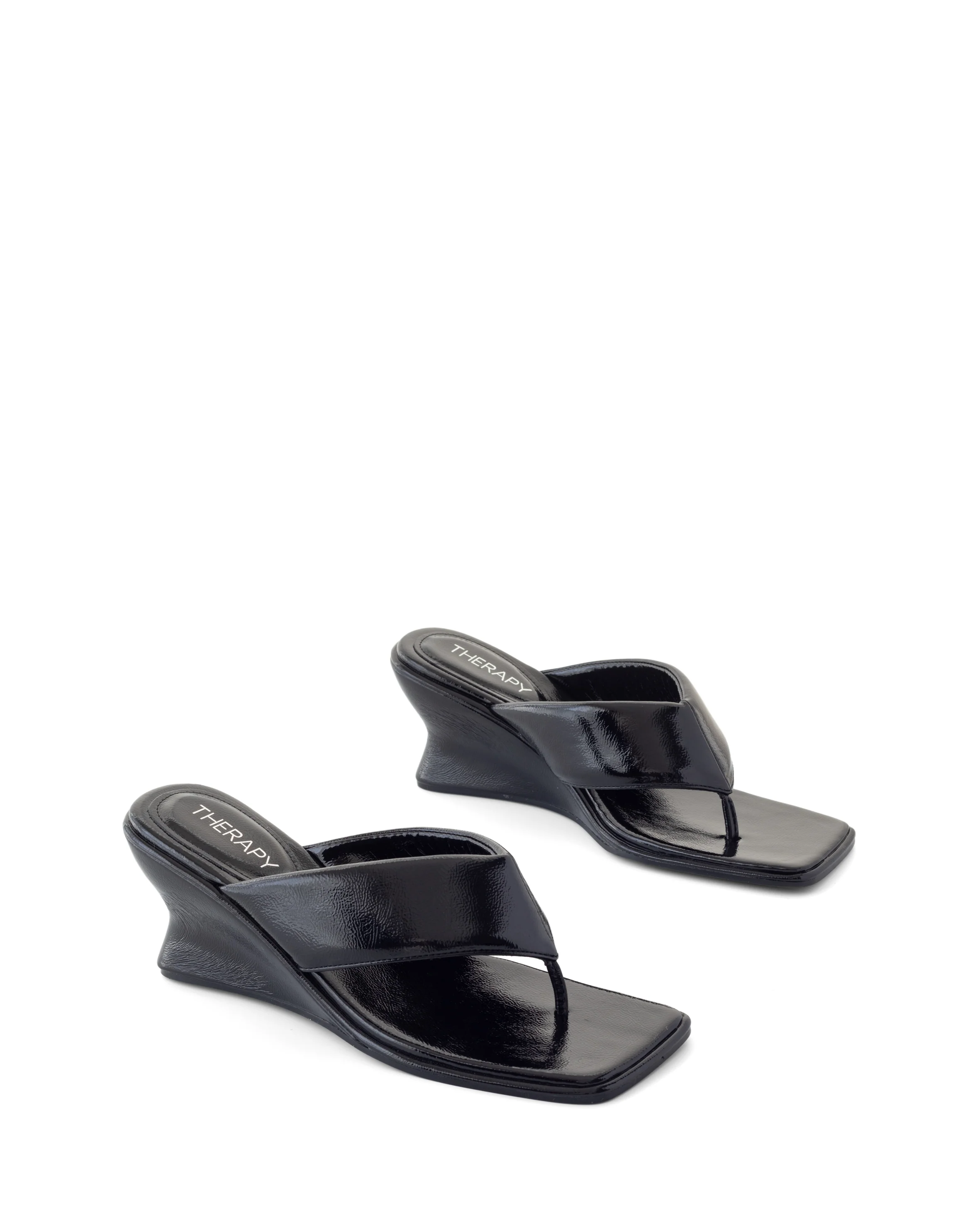 Lennox Wedge Black Crinkled Patent - Image 2