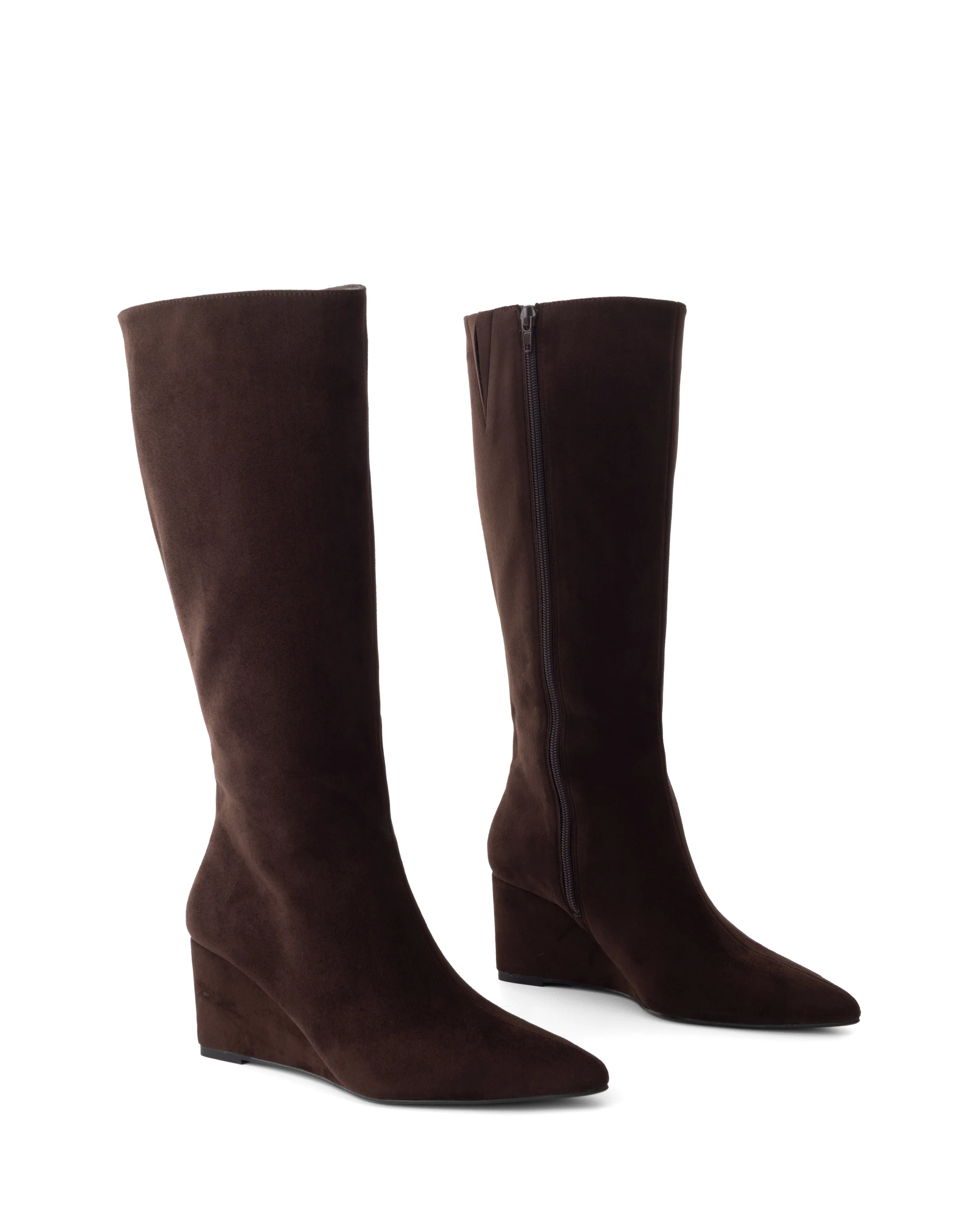 Savannah Wedge Boot Chocolate Faux Suede - Image 2